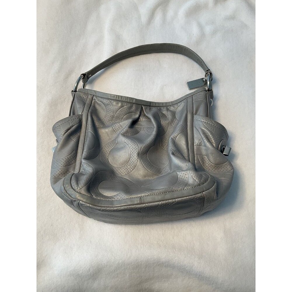 Coach grey Parker perforated leather shoulder, hand bag B0971-13622